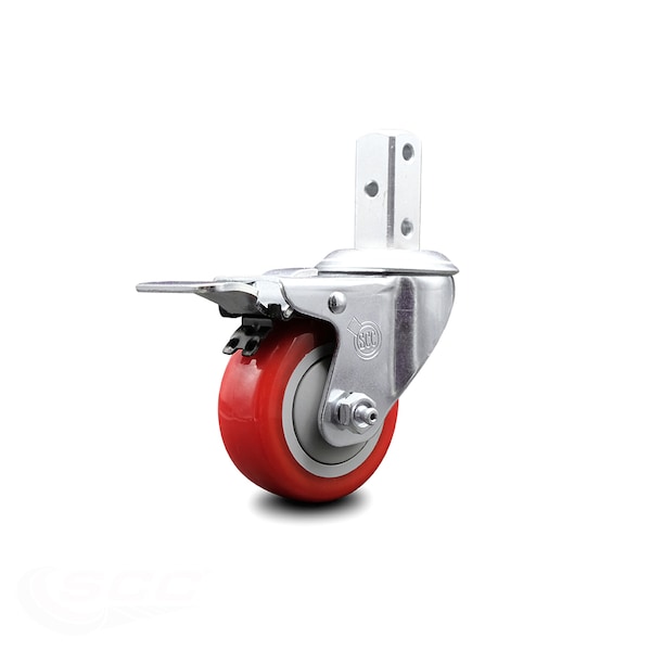 3 Inch Red Poly Wheel Swivel 7/8 Inch Square Stem Caster with Total Lock Brake